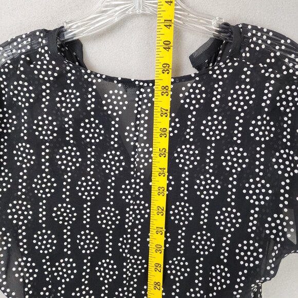 Kay Unger Sheer Midi Dress Black with White Dots V-Neck 100% Silk - Picture 6 of 9